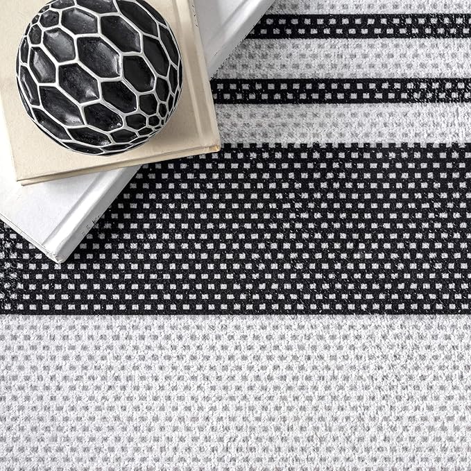 nuLOOM Lena Machine Washable Striped Ultra Thin Area Rug, 3' x 5', Grey - LeafyLoom