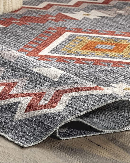 nuLOOM Jayde Machine Washable Southwestern Diamond Ultra Thin Area Rug, 4' x 6', Grey - LeafyLoom