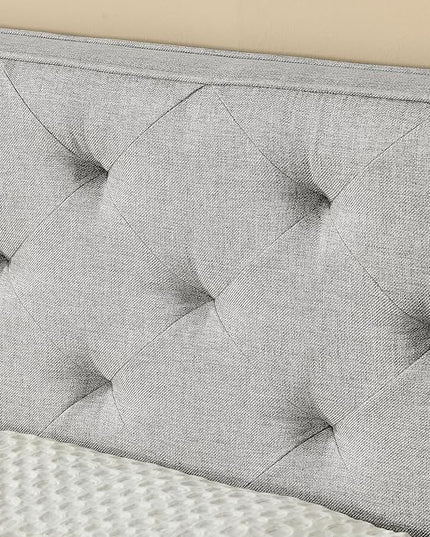 Full Size Upholstered Tufted Daybed with Twin Size Trundle, Pull Out Button on Back Bed, Waved Shape Arms for Bedroom, Living Room,No Need Boxing Spring - LeafyLoom
