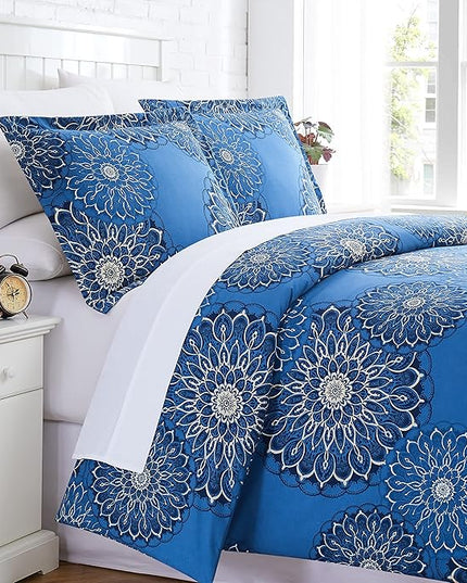 Southshore Fine Living, Inc. Oversized King Comforter Bedding Set, Down Alternative Boho Bedspread, Paisley Floral Comforter, King/California King with 2 Matching Shams, Midnight Floral Blue - LeafyLoom