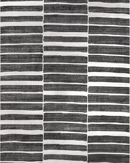 nuLOOM Henry Contemporary Striped Machine Washable Ultra Thin Area Rug, 5' x 8', Charcoal - LeafyLoom