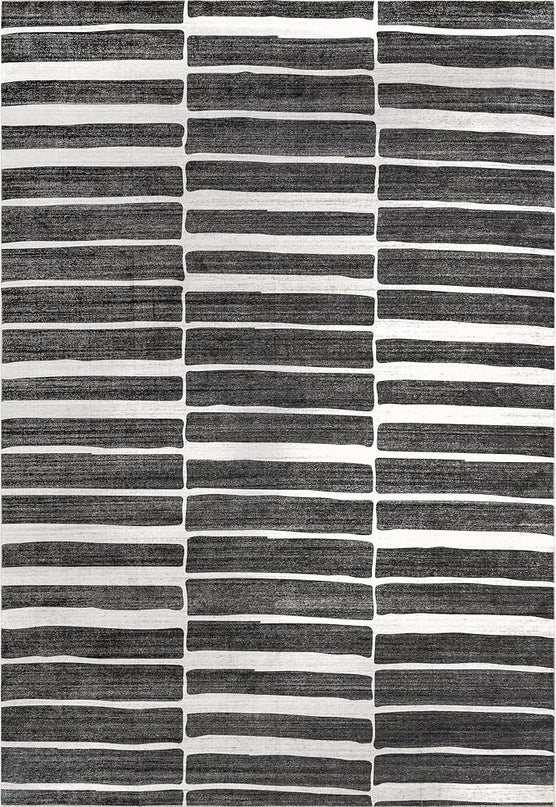 nuLOOM Henry Contemporary Striped Machine Washable Ultra Thin Area Rug, 8x10, Charcoal - LeafyLoom