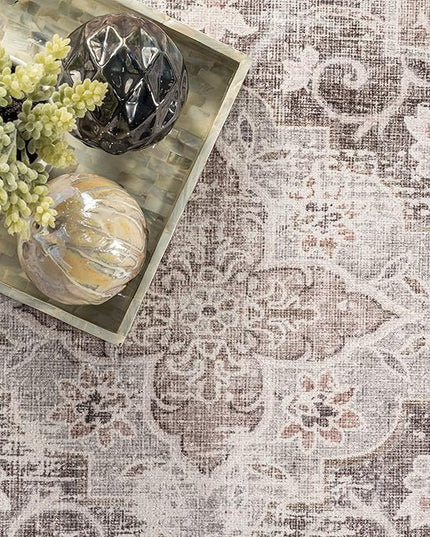 nuLOOM Elsa Floral Blossom Machine Washable Ultra Thin Area Rug, 8' x 10', Beige - LeafyLoom