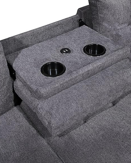 102" Wide Reversible Sectional Sofa L Shaped Upholstered Couch with Dropdown Armrest & Cupholders, Charging Ports, Storage Ottoman and Pillows for Living Room Apartment, Dark Gray - LeafyLoom