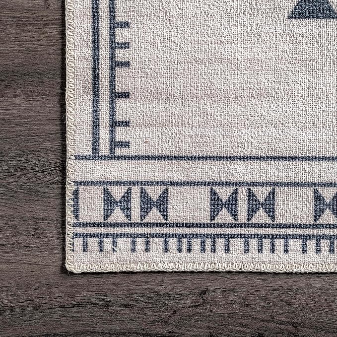 nuLOOM Evalyn Southwestern Machine Washable Ultra Thin Runner Rug, 2' 6" x 12', Cream - LeafyLoom