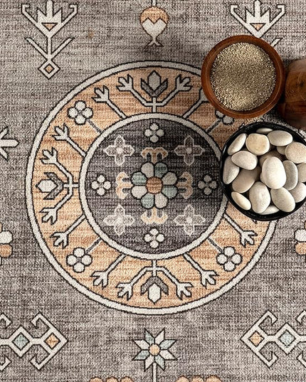 nuLOOM Tama Circle Medallion Machine Washable Ultra Thin Area Rug, 8' x 10', Brown - LeafyLoom