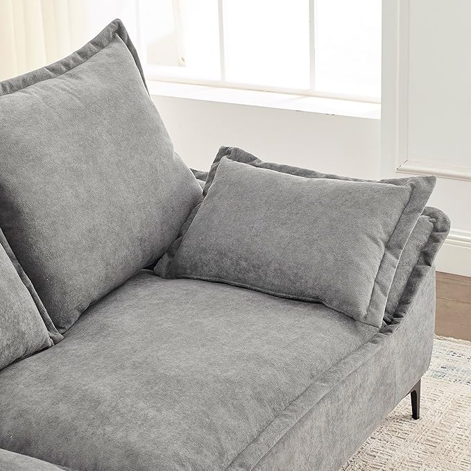 Modern Sleeper Sailboat Sofa Couch Dutch Velvet 3-Seater Cloud Sofa&Couch with Two Pillows for Apartments Office Studio Small Spaces Living Rooms, 88.5", Grey-005 - LeafyLoom