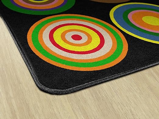 Flagship Carpets Color Rings Colorful Children's Area Rug for Kids Room Circle Seating Décor, Play Carpet for Teaching and Playing, Seats 24, 7'6" x 12', Black - LeafyLoom