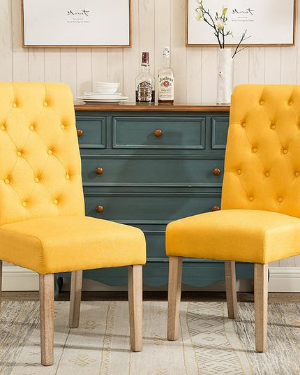 Roundhill Furniture Habit Solid Wood Tufted Parsons Yellow Dining Chair, Set of 2, - LeafyLoom