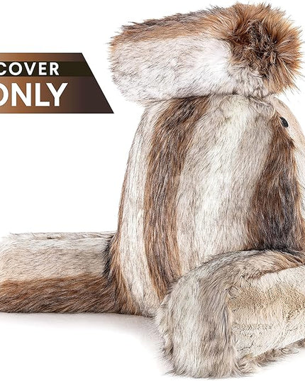 Husband Pillow XXL Cover Only - Rare Baby Coyote Fur Backrest Pillowcase Set, Two-Tone Reversible Double Sided Fabulous Faux Fur Reading & Bed Rest, Thick Zippers, 2 Sided Solid Fabric Neck Rolls - LeafyLoom