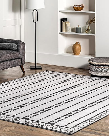 nuLOOM Elsy Modern Tribal Machine Washable Ultra Thin Area Rug, 8' x 10', Ivory - LeafyLoom
