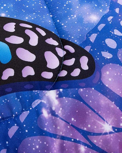 Btargot 3 Piece Butterfly Pattern Girls Comforter Set with 2 Pillow Covers, Galaxy Outer Space Printed Bedding Set for Women, Queen Purple Blue - LeafyLoom