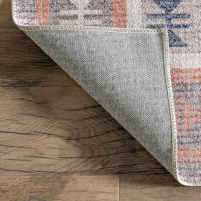 nuLOOM Leighton Machine Washable Southwestern Medallion Ultra Thin Area Rug, 5' x 8', Peach - LeafyLoom