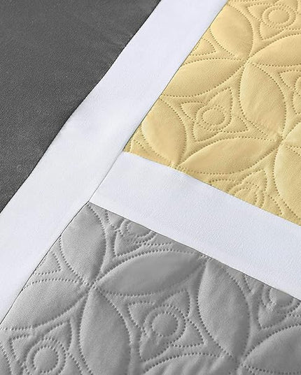 Chezmoi Collection Upland 7-Piece Quilted Patchwork Comforter Set, Yellow/Charcoal/Gray, Queen - LeafyLoom