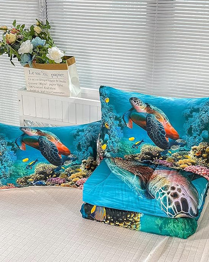 CVHOUSE Sea Turtle Bedding Set,Sea Turtle Comforter Queen,Ocean Beach Comforter Set for Boys Kids Girls,Ocean Quilt Set with 1 Comforter and 2 Pillow Cases - LeafyLoom
