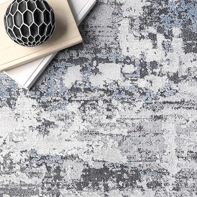 nuLOOM Dali Abstract Machine Washable Runner Rug, 2' 6" x 6', Grey - LeafyLoom