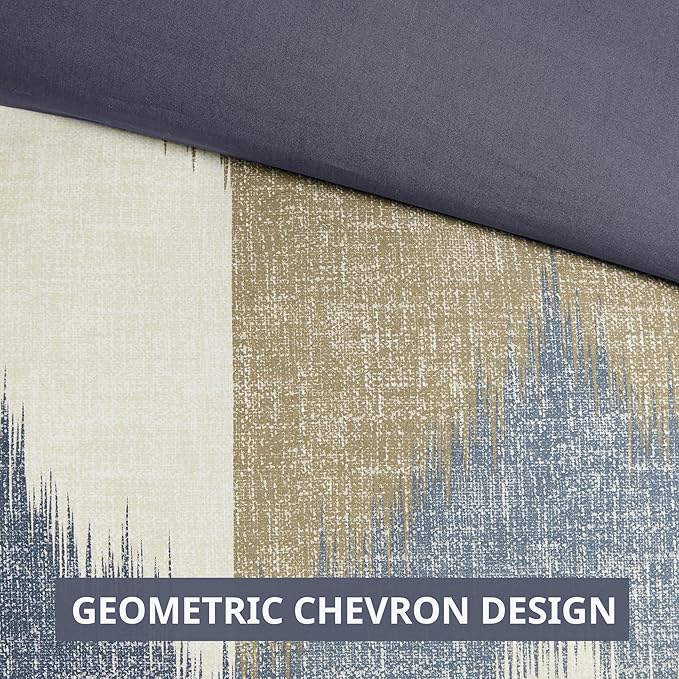 INK+IVY King Size Comforter Set, Cozy Cotton Comforter, All Season, Lightweight Comforter King Bed Set with 2 Matching Shams, Modern Cabin Lodge Ikat Chevron Design, Navy King/Cal King 3 Piece - LeafyLoom
