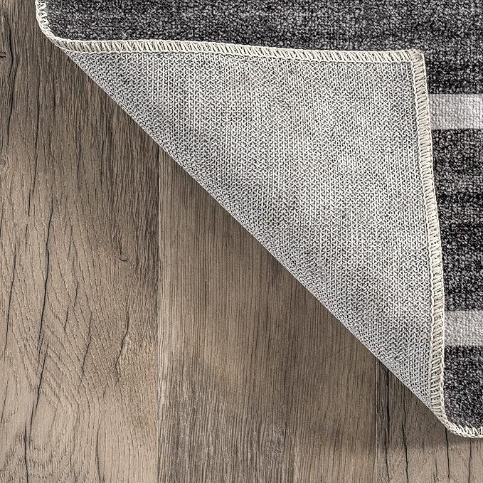 nuLOOM Henry Contemporary Striped Machine Washable Ultra Thin Area Rug, 8x10, Charcoal - LeafyLoom