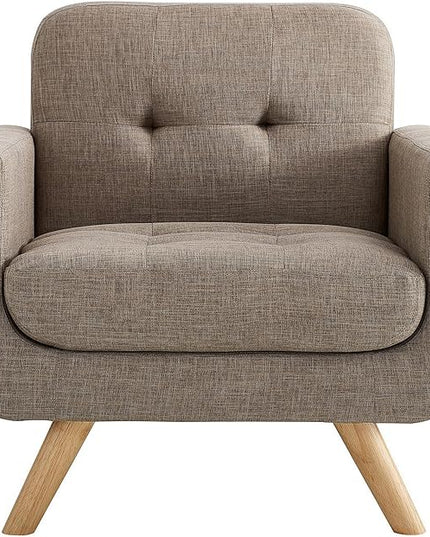 ROSEVERA Elena Contemporary Accent Armchair with Linen Upholstery Living Room Furniture, Brown - LeafyLoom