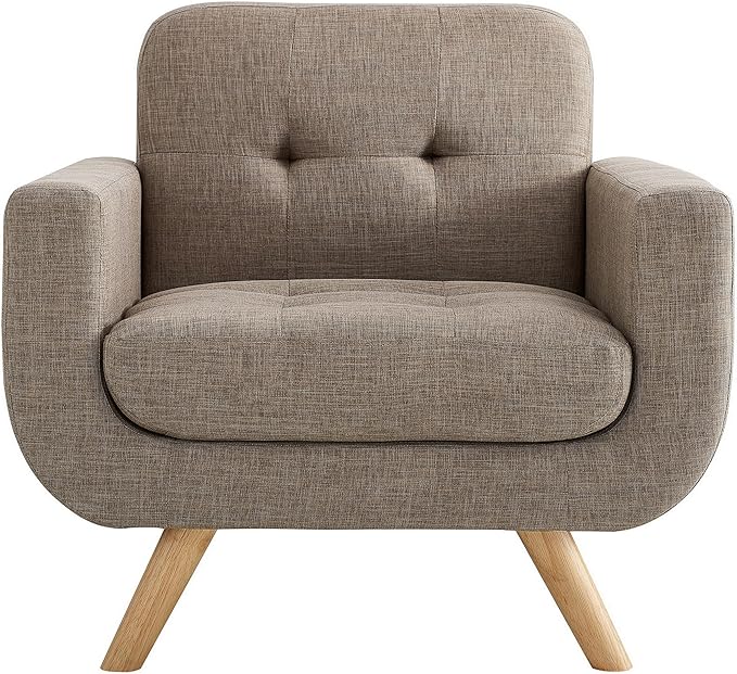 ROSEVERA Elena Contemporary Accent Armchair with Linen Upholstery Living Room Furniture, Brown - LeafyLoom