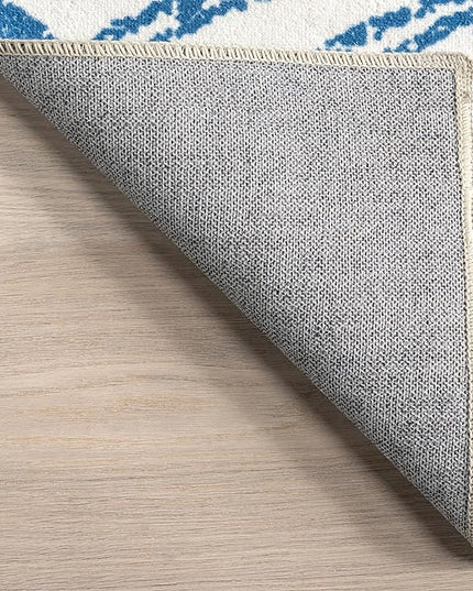 nuLOOM Rosanne Machine Washable Geometric Accent Rug, 3' x 5', Blue, Rectangular, 0.1" Thick - LeafyLoom