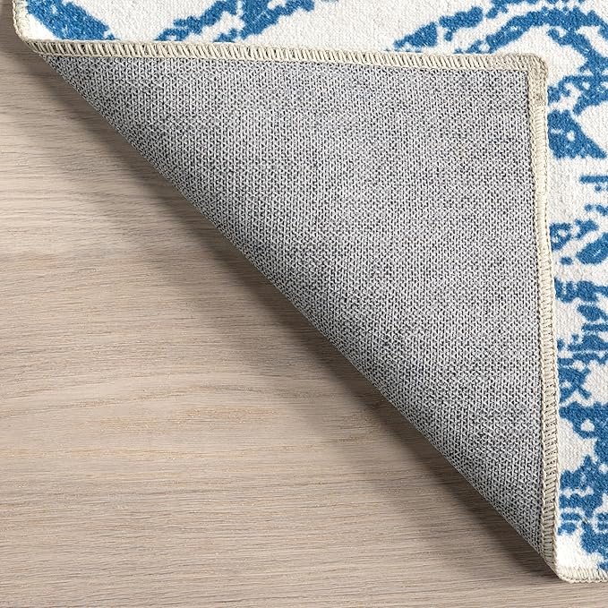 nuLOOM Rosanne Machine Washable Geometric Ultra Thin Area Rug, 9' x 12', Blue - LeafyLoom