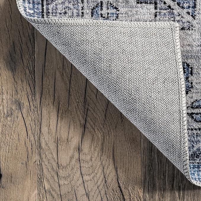 nuLOOM Eva Machine Washable Vintage Faded Medallion Ultra Thin Area Rug, 5' x 8', Blue - LeafyLoom
