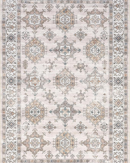 nuLOOM Finley Machine Washable Vintage Distressed Ultra Thin Area Rug, 8' x 10', Ivory - LeafyLoom