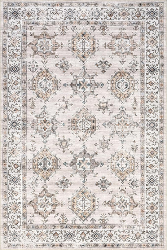 nuLOOM Finley Machine Washable Vintage Distressed Ultra Thin Area Rug, 5' x 8', Ivory - LeafyLoom