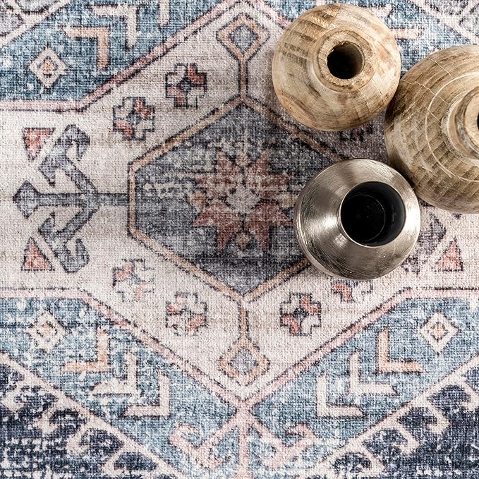 nuLOOM Drina Distressed Machine Washable Ultra Thin Runner Rug, 2' 6" x 8', Blue - LeafyLoom