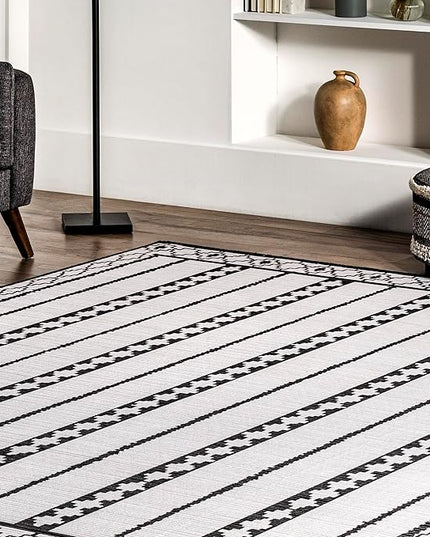 nuLOOM Elsy Modern Tribal Machine Washable Ultra Thin Area Rug, 8' x 10', Ivory - LeafyLoom