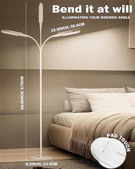 LED Floor Lamp, CRI 95+ Bright Floor Lamps for Bedroom with 4 Hours Auto Off, Stepless Dimming & 3000K-6000K Colors Standing Lamp for Living Room with 360° Gooseneck Reading Lamp for Office - LeafyLoom