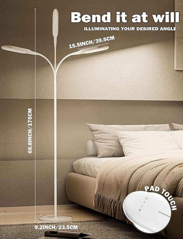LED Floor Lamp, CRI 95+ Bright Floor Lamps for Bedroom with 4 Hours Auto Off, Stepless Dimming & 3000K-6000K Colors Standing Lamp for Living Room with 360° Gooseneck Reading Lamp for Office - LeafyLoom