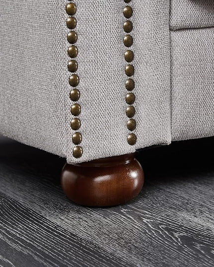 Clasic Chesterfield 3 Seaters Sofa Couch W/Luxury Roller Armrest Soild Wood Legs Linen Fabric Upholstered Button Tufted Sofa&Couch with Removable Cushions & Nailhead Decor, 88.5", Light Grey-007 - LeafyLoom