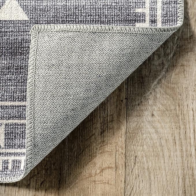 nuLOOM Evalyn Southwestern Machine Washable Ultra Thin Area Rug, 5' x 8', Grey - LeafyLoom
