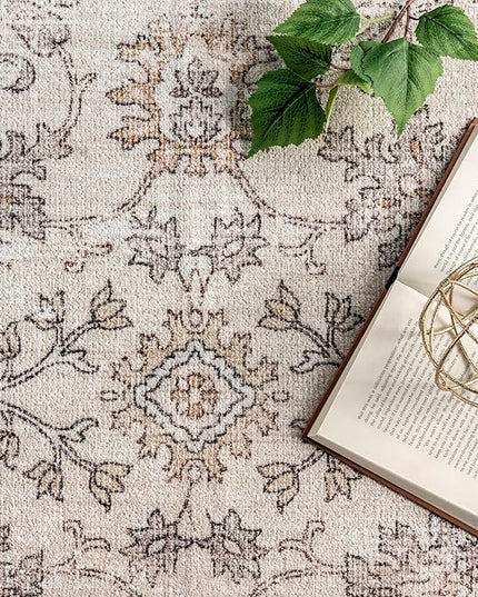 nuLOOM Deadra Medallion 8x10 Machine Washable Area Rug for Living Room Bedroom Dining Room Kitchen, Beige/Ivory - LeafyLoom