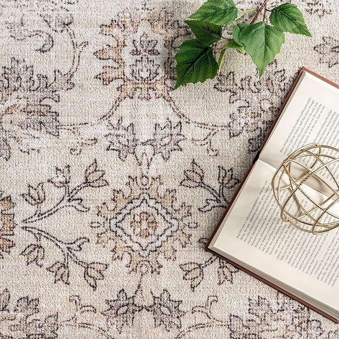 nuLOOM Deadra Medallion 8x10 Machine Washable Area Rug for Living Room Bedroom Dining Room Kitchen, Beige/Ivory - LeafyLoom