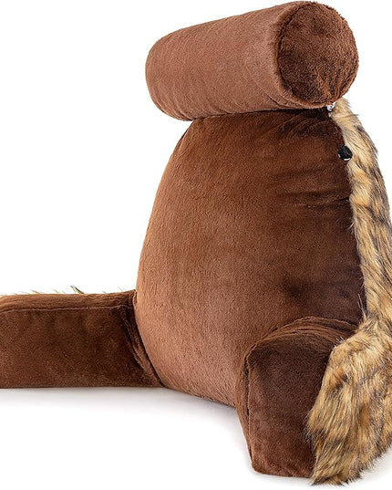 Husband Pillow XXL Cover Only - Limited Baby Brown Bear Backrest Pillowcase Set, 2-Tone Reversible Double Sided Fabulous Faux Fur Reading & Bed Rest, Thick Zippers, 2 Sided Solid Fabric Neck Rolls - LeafyLoom