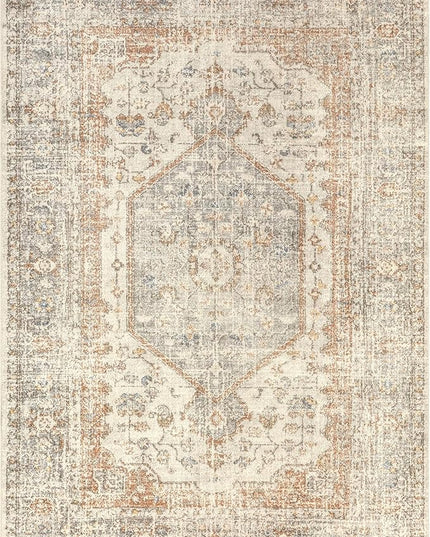nuLOOM 4x6 Machine Washable Rain Haven Vintage Medallion Area Rug, Light Grey, Traditional Faded Design, Non-Slip Backing, Stain Resistant, For Bedroom, Dining Room, Living Room, Kitchen - LeafyLoom