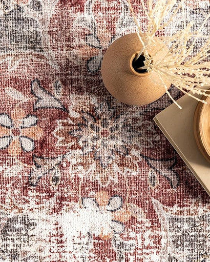 nuLOOM Emelina Traditional Persian Machine Washable Ultra Thin Area Rug, 8' x 10', Red - LeafyLoom