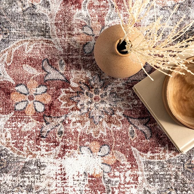 nuLOOM Emelina Traditional Persian Machine Washable Ultra Thin Area Rug, 8' x 10', Red - LeafyLoom