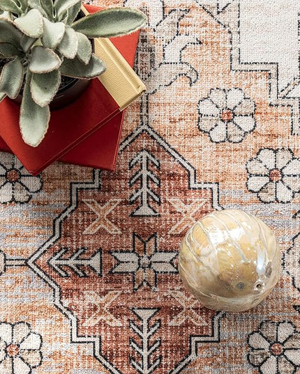nuLOOM Dania Machine Washable Medallion Ultra Thin Area Rug, 3' x 5', Rust - LeafyLoom