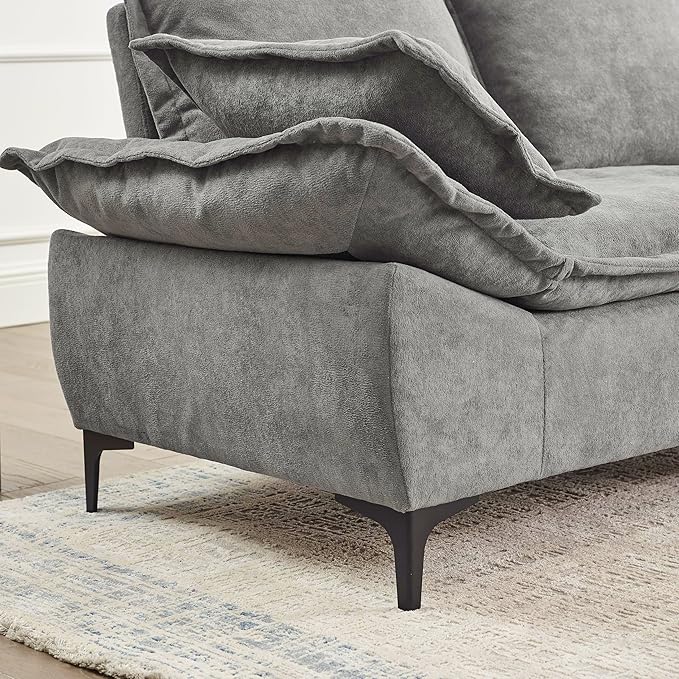 Modern Sleeper Sailboat Sofa Couch Dutch Velvet 3-Seater Cloud Sofa&Couch with Two Pillows for Apartments Office Studio Small Spaces Living Rooms, 88.5", Grey-005 - LeafyLoom
