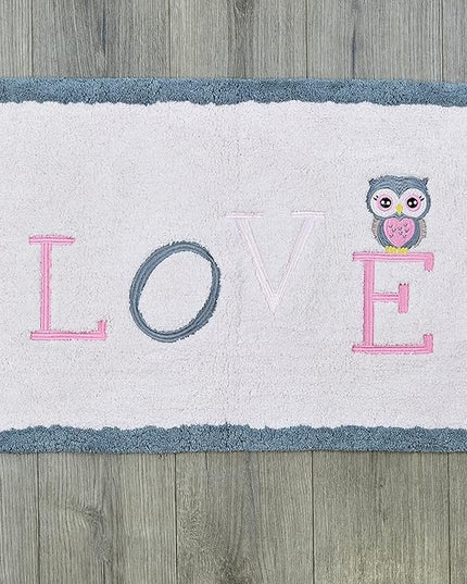 Hand Tufted Owl Bedroom or Bathroom Rug - 30x20 in; 100% Cotton Kids Bathroom Mat; Decorative Kids Area Rug - LeafyLoom
