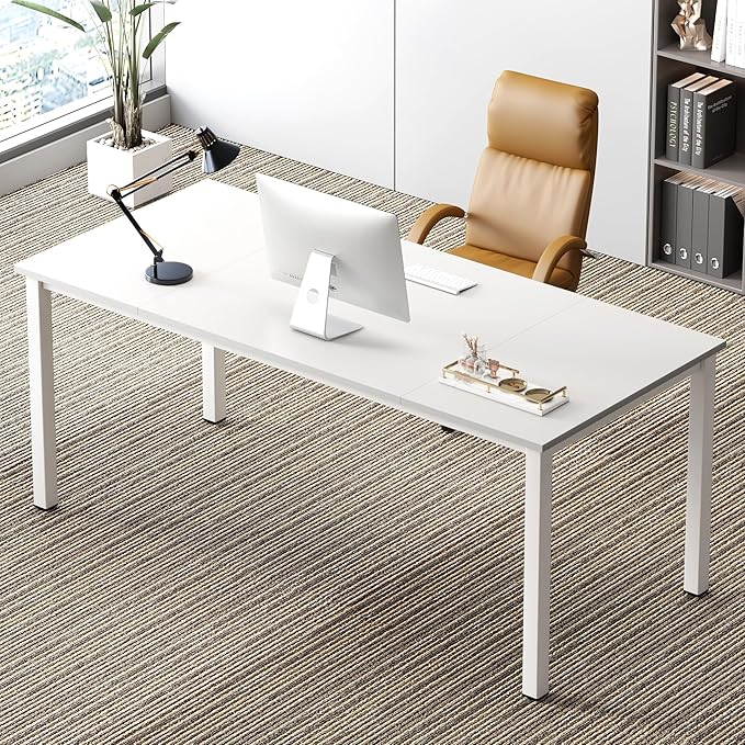 Need 70.8 Inch Executive Office Desk, Large Stylish Computer Desk, Simple Study Writing Desk, Workstation Business Furniture for Home Office, White - LeafyLoom