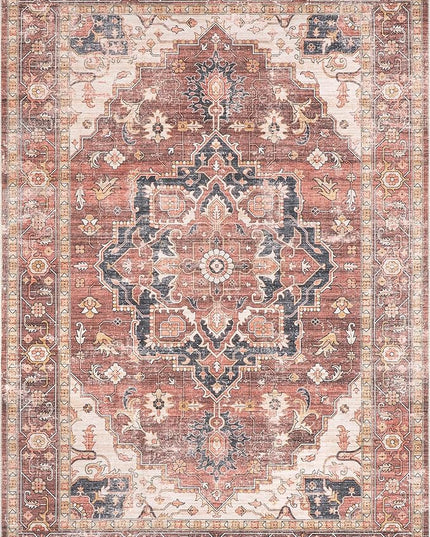 nuLOOM Emmy Faded Persian Machine Washable Ultra Thin Area Rug, 5' x 8', Red - LeafyLoom
