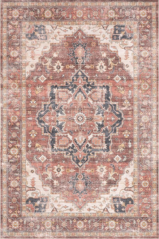 nuLOOM Emmy Faded Persian Machine Washable Ultra Thin Area Rug, 5' x 8', Red - LeafyLoom