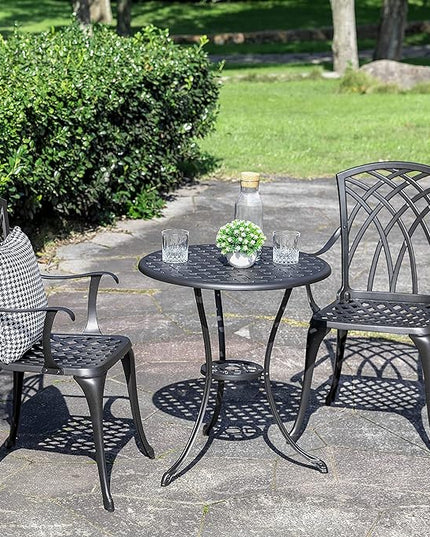 NUU GARDEN Patio Bistro Sets 3 Piece Cast Aluminum Bistro Table and Chairs Set with Umbrella Hole Bistro Set of 2 for Patio Backyard, Black - LeafyLoom