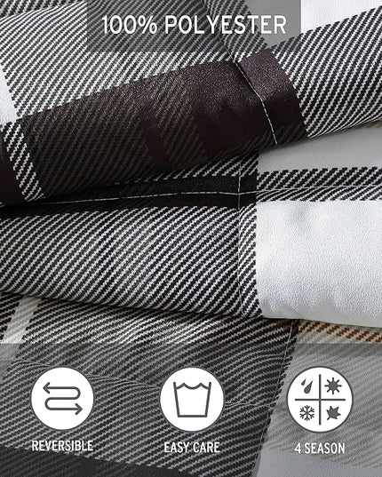 Eddie Bauer - King Comforter Set, Plaid Reversible Bedding, Stylish & Warm Home Decor (Normandy Grey, King),Grey/White/Beige - LeafyLoom