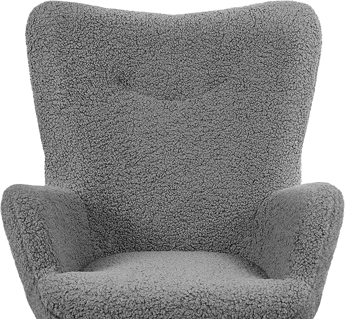 Yaheetech Accent Chair and Ottoman Set, Sherpa Armchair with Golden Metal Legs and High Back, Footstool for Living Room, Lounge, Gray - LeafyLoom